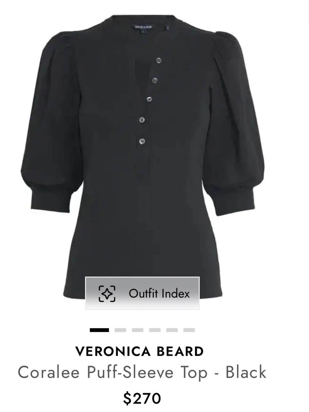 Veronica Beard Coralee Puff-Sleeve black/dark coal ribbed top